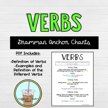 Preview of Verbs Anchor Chart | Notes | One Pager | Distance Learning | Virtual Learning