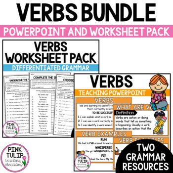 Preview of Verbs Bundle - Worksheet Pack and Guided Teaching PowerPoint