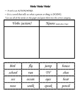 Preview of Verbs! Cut and Paste (with nouns vs verbs)