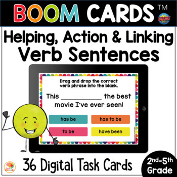Preview of Verbs Distance Learning BOOM CARDS™ | Helping Action Linking Verbs Task Cards
