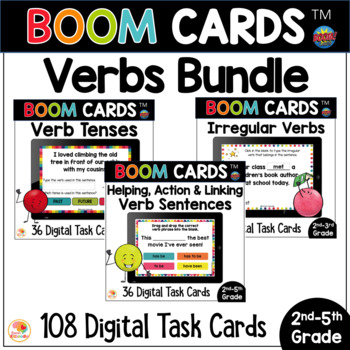 Preview of Verbs BOOM CARDS: Tenses, Irregular, Helping, Action, Linking, and MORE BUNDLE