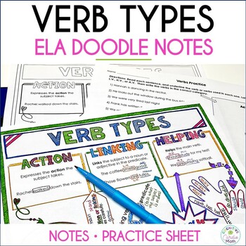 Preview of Verbs ELA Worksheets Action, Linking, Helping Verbs Doodle Notes & Practice