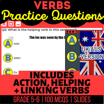 Preview of Verbs Editable Presentations: Action, Helping, Linking UK/AUS Spelling Year 6-7
