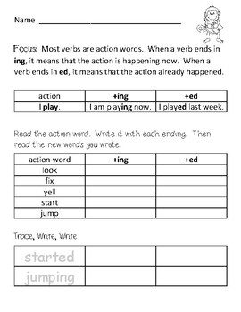 Verbs Ending with ing and ed Practice Set for First Grade by Spring Lohr