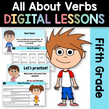 Preview of Verbs Fifth Grade Interactive Google Slides | Grammar Skills Review