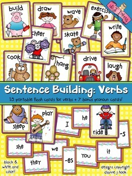 Preview of Sentence Building Verbs - Parts of Speech Flash Cards & Bonus Pronouns