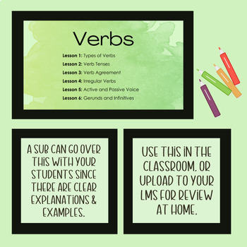 Preview of Verbs Including Irregular, Regular, Active, Passive, Infinitive, & Gerunds