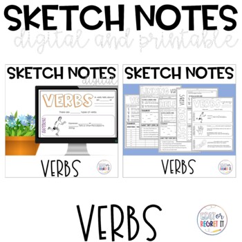 Preview of Verbs Interactive Sketch Notes BUNDLE Digital and Print