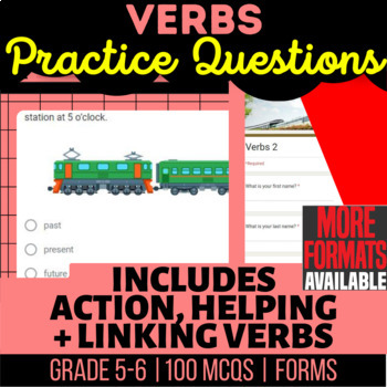 Preview of Verbs Language Arts Homework | Action Helping Linking | Google Forms | Grade 5-6