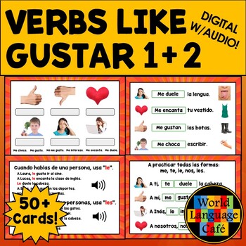 Preview of Verbs Like Gustar Gustar Verbs Spanish Boom Cards Spanish Digital Flashcards
