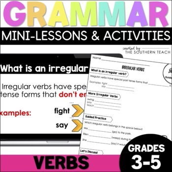 Preview of Verbs Mini-Lesson and Grammar Activities for Grades 3-5