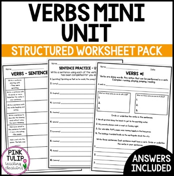 Preview of Verbs Mini Unit - Structured Worksheet Pack