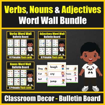 Preview of Verbs, Nouns & Adjectives : Ward wall Vocabulary Cards - Easy Grammar Bundle