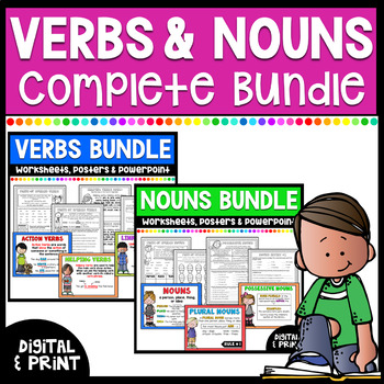 Verbs & Nouns Worksheets, Posters, & PowerPoint Mega Bundle by Joyful 4th