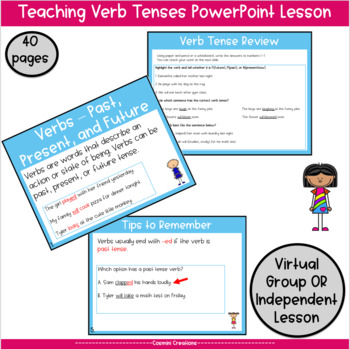 Preview of Verbs Past, Present, and Future Tense Grammar PowerPoint 