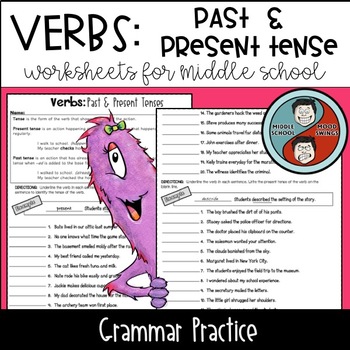 Preview of Verbs: Past and Present Tense - Grammar Worksheets Middle School