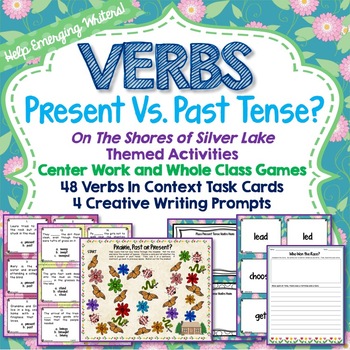 Preview of Verbs, Past vs Present, Center Work, Context Clues, Writing, Novel Themed