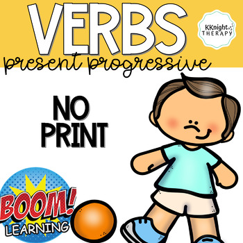 Preview of Verbs & Present Progressive -ING BOOM CARDS for Speech Therapy | NO PRINT 