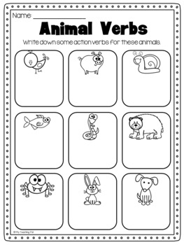 verbs printable worksheet pack kindergarten first second grade