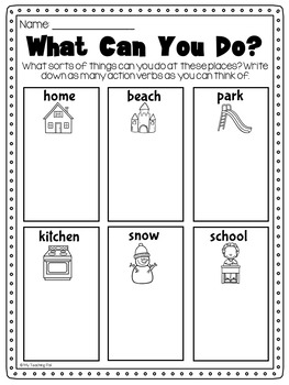 verbs printable worksheet pack kindergarten first second grade