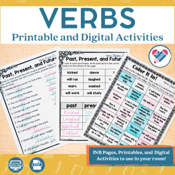 Preview of Verbs Printables and Interactive Notebook Templates PRINT AND DIGITAL