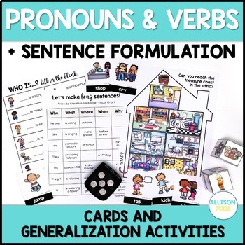 Preview of Pronouns Speech Therapy Worksheets - Verbs and Sentence Building