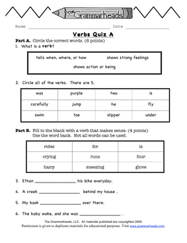 Verbs Quiz - The Grammarheads by The Grammarheads | TpT