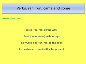 Verbs Ran Run Came Come By Shirley Perez Teachers Pay Teachers