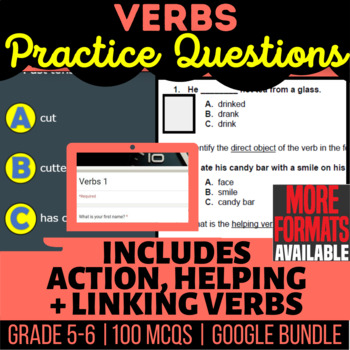 Preview of Verbs Review Worksheets | Google Docs Slides Forms | Digital Resources
