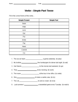 verb tense - simple past - ESL worksheet by aftab57