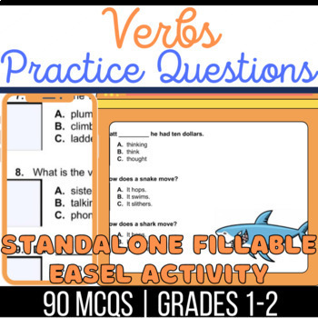 Preview of Verbs Standalone Fillable Easel Activity Irregular Past Tense, Identifying Verbs