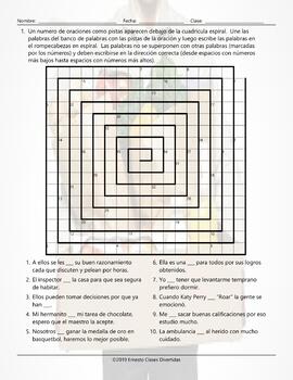 Verbs Start I L M O P U End Ir Word Spiral Spanish Worksheet