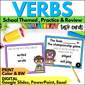 Preview of Verbs Task Cards Activities - Tenses, Subject Verb Agreement, and Usage Practice