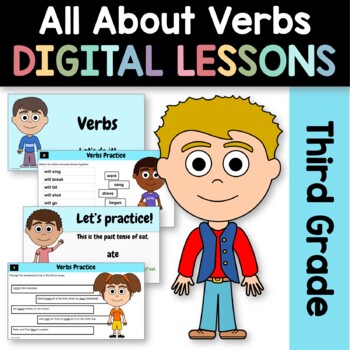 Preview of Verbs Third Grade Interactive Google Slides | Grammar Skills Review