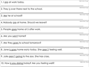 Verbs To Be To Go Sentence Editing Strips Tpt