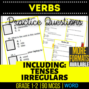 Preview of Verbs Word Worksheets Incl Irregular Past Tense and Identifying K 1st 2nd Grade