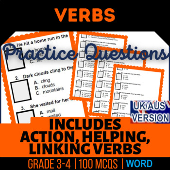 Preview of Verbs Workbook: Action, Helping, Linking Verbs (Word) UK/AUS Spelling Year 4-5