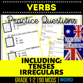 Preview of Verbs Workbook: UK/AUS English for Year 2-3 Includes Tenses and Irregulars