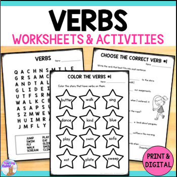 verbs worksheets print digital by the teaching rabbit tpt