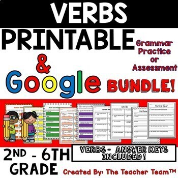 Preview of Verbs Worksheets/Assessments | Printable - Google Slide Bundle