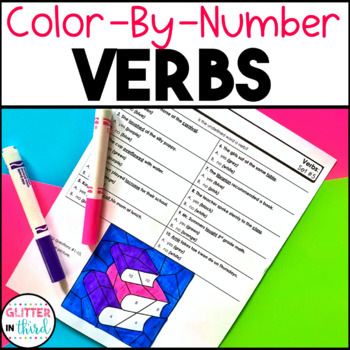 Preview of Verbs Worksheets Grammar Color By Number