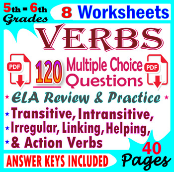 Preview of Verbs Worksheets: Irregular Verbs, Linking Verbs, Helping Verbs.  5th-6th Grade 