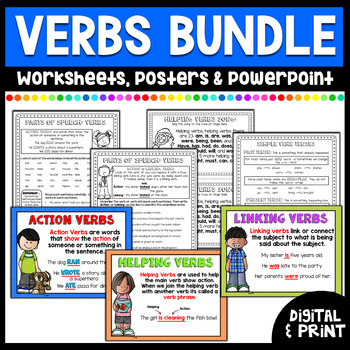 Verbs Worksheets, Posters, & PowerPoint Bundle | Print & Google Slides