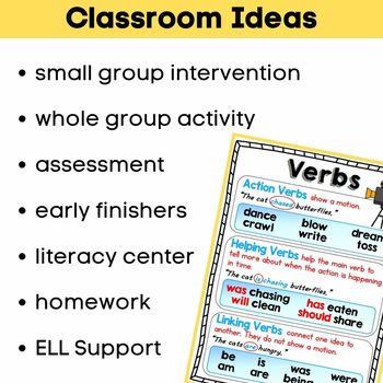 Verbs Worksheets (action, helping, linking) by Tiny Teaching Shack
