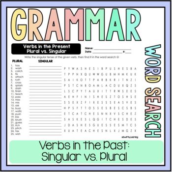 Preview of Verbs in the Past: Singular vs. Plural Grammar Word Search - NO PREP