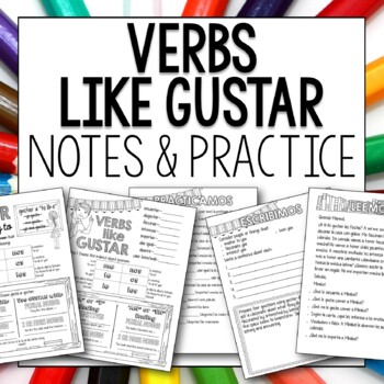 Preview of Verbs like Gustar Notes and Practice for Spanish