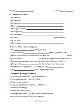 Verbs like Gustar Practice Worksheets 2 by Sidekick Spanish | TpT