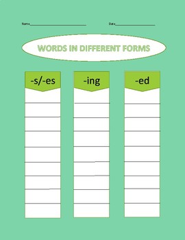 Verbs with Inflections Endings -s, -es, -ing, -ed by Claudia DelPino