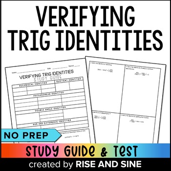 Preview of Verifying Trig Identities Study Guide and Test