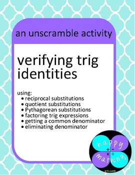 Preview of Verifying Trig Identities - an Unscrambling Activity
